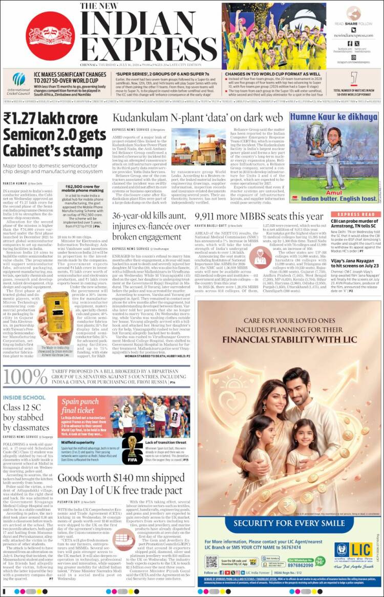 Portada de New Indian Express (India)