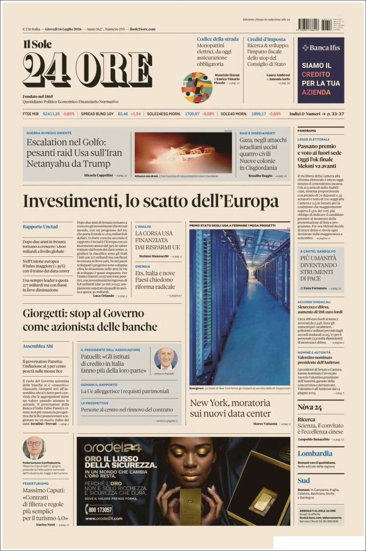 Portada de Il Sole 24 ORE (Italia)
