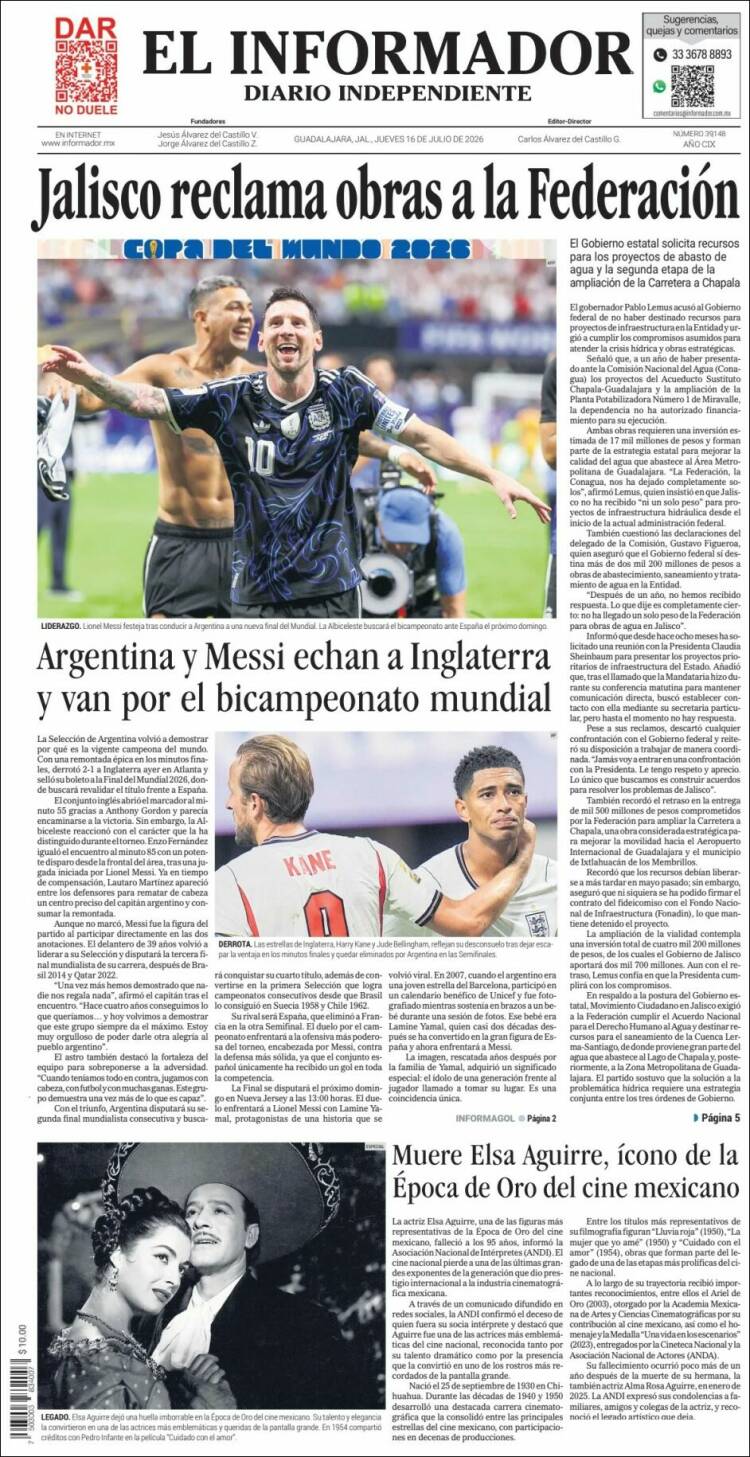 Portada de El Informador (M&eacute;xico)