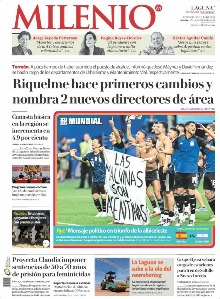 Portada de Milenio - Laguna (M&eacute;xico)