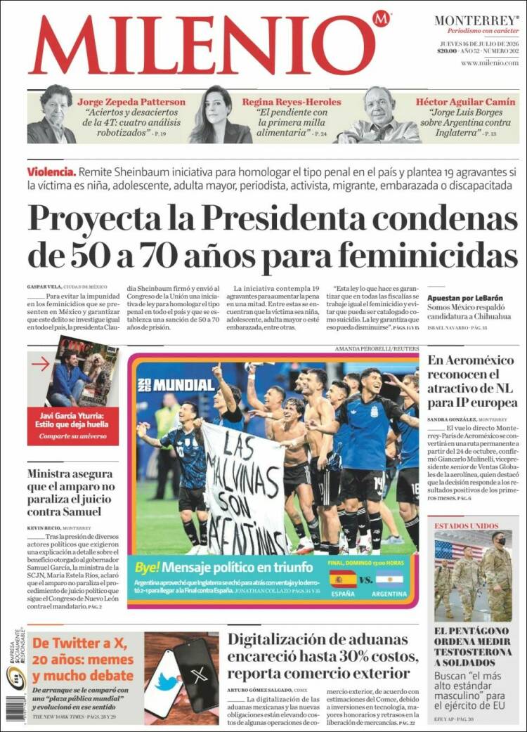 Portada de Milenio de Monterrey (M&eacute;xico)