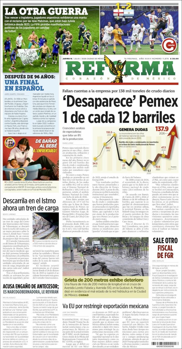 Portada de Reforma (M&eacute;xico)