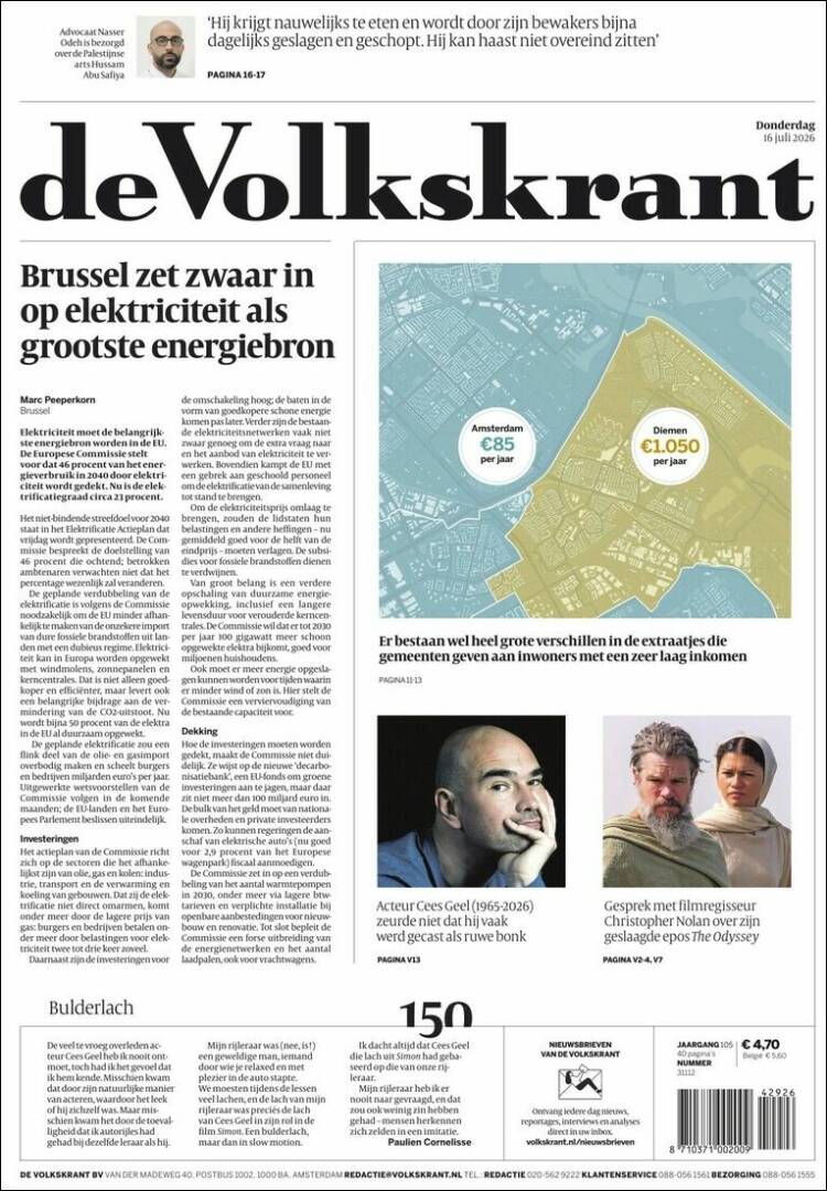 Portada de De Volkskrant (Pays-Bas)