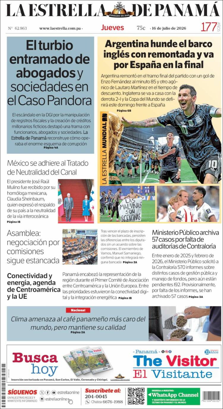 Portada de La Estrella de Panamá (Panam&aacute;)