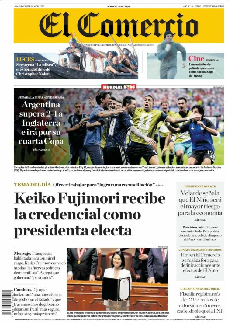 Portada de El Comercio (Per&uacute;)