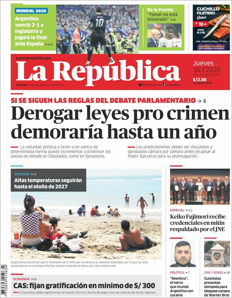 Portada de La Republica (Per&uacute;)