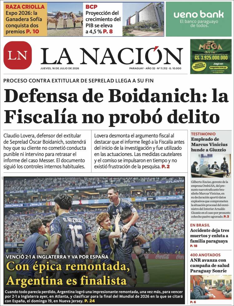Portada de La Nación (Paraguay)