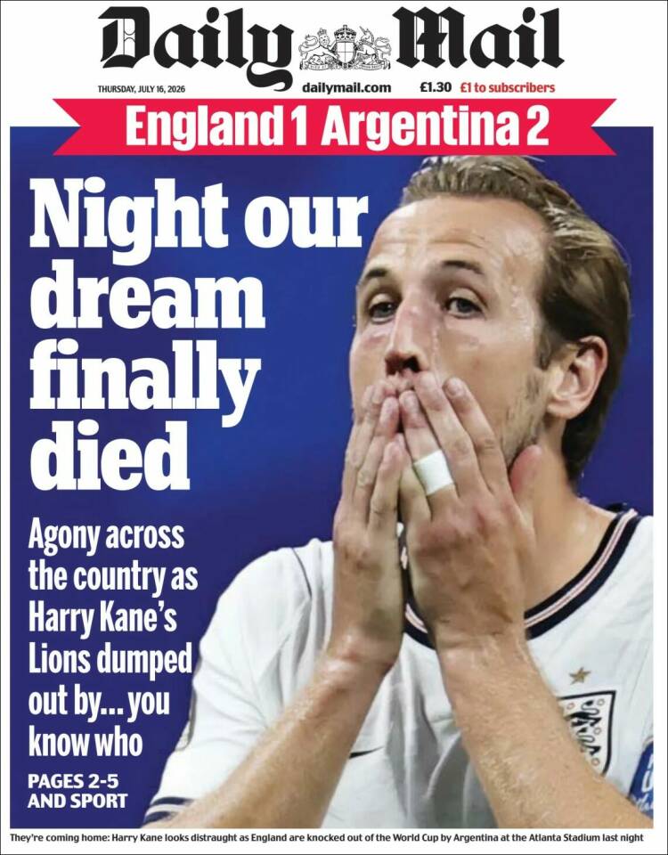 Portada de Daily Mail (Reino Unido)