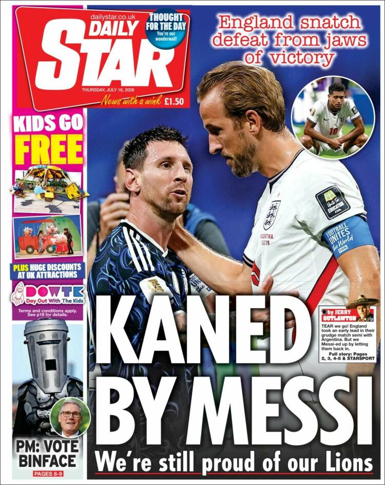 Portada de Daily Star (Reino Unido)