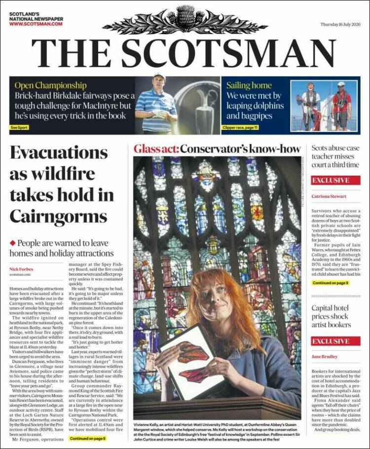 Portada de The Scotsman (Reino Unido)