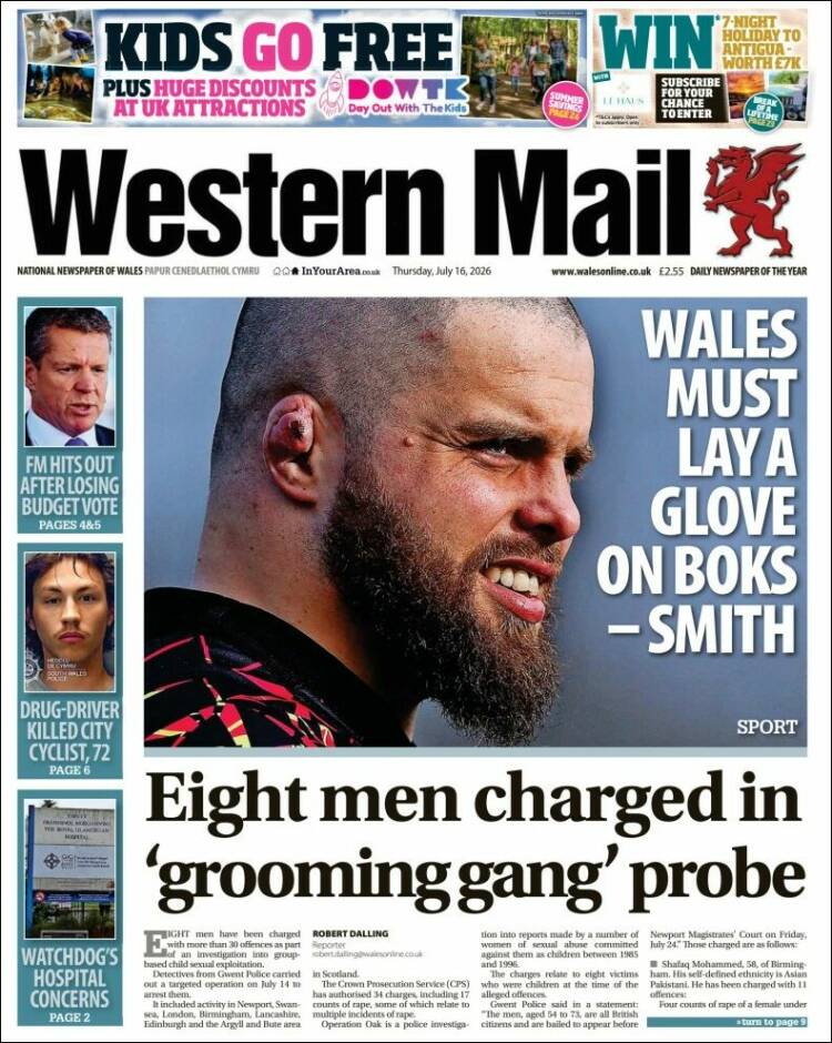 Portada de Western Mail (Reino Unido)