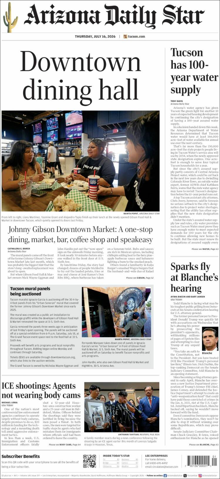 Portada de Arizona Daily Star (USA)