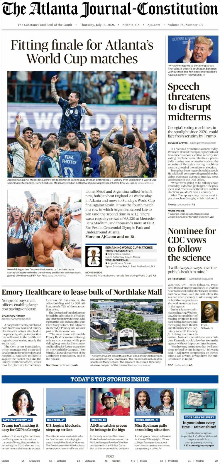 Portada de The Atlanta Journal-Constitution (USA)