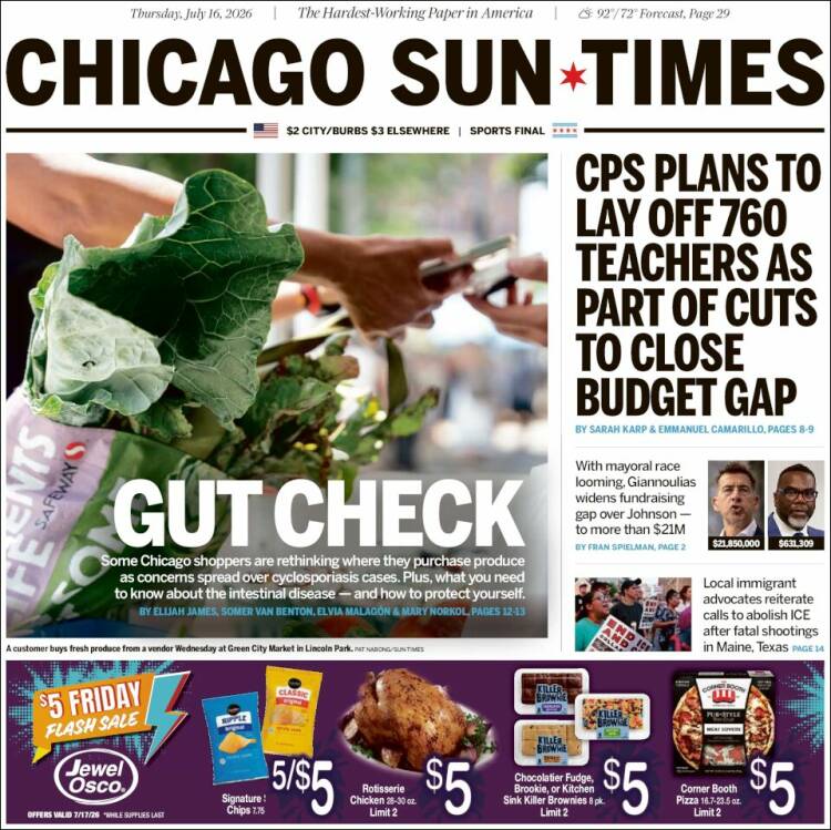 Portada de Chicago Sun-Times (USA)
