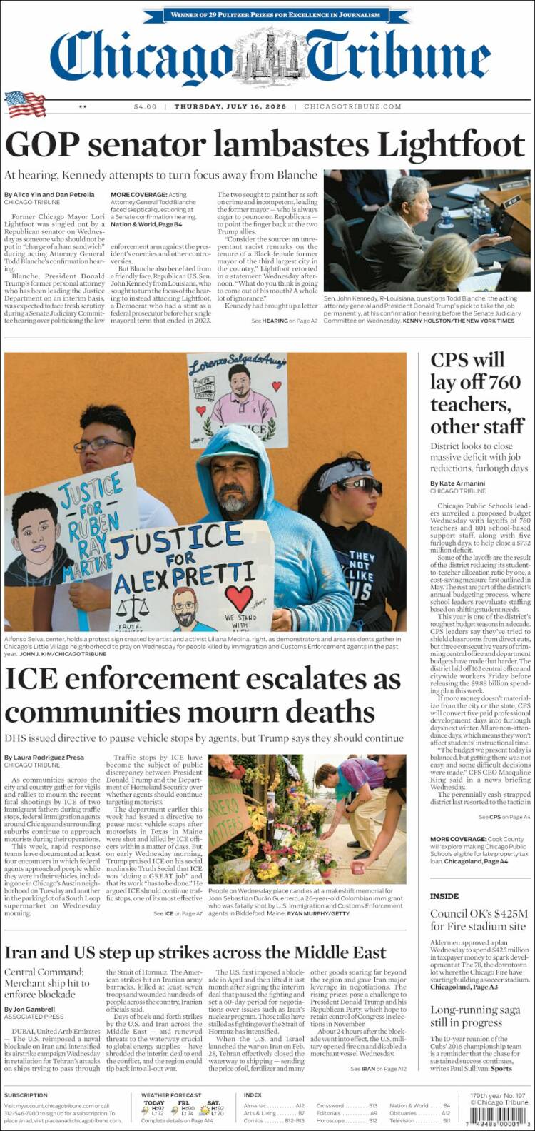 Portada de Chicago Tribune (USA)