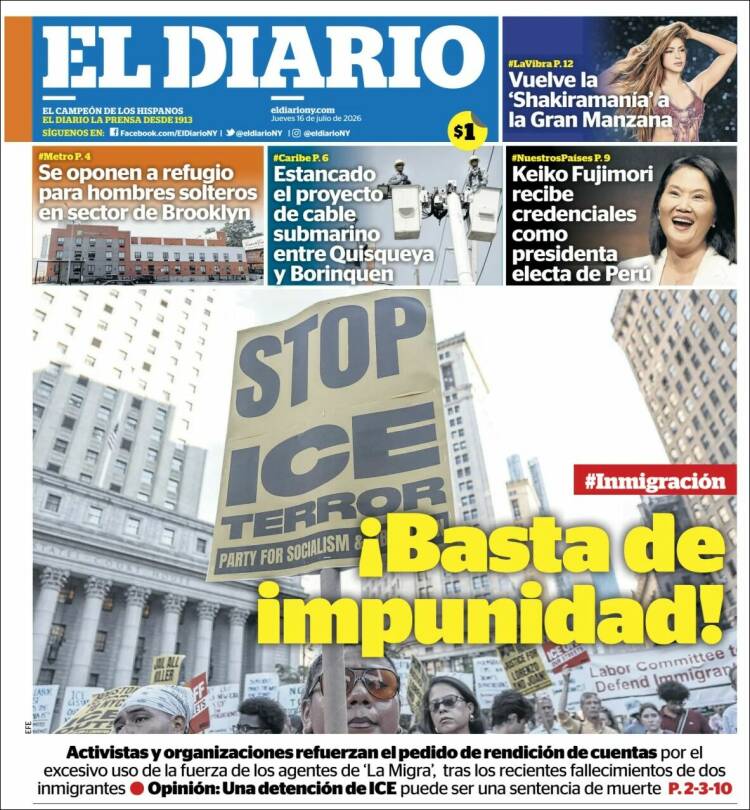 Portada de El Diario NY (USA)
