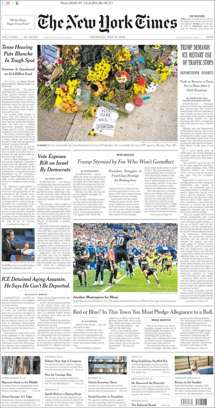 Portada de New York Times (USA)