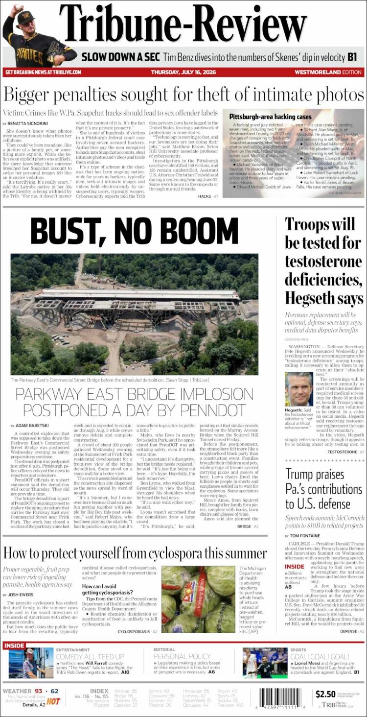 Portada de Tribune-Review (USA)