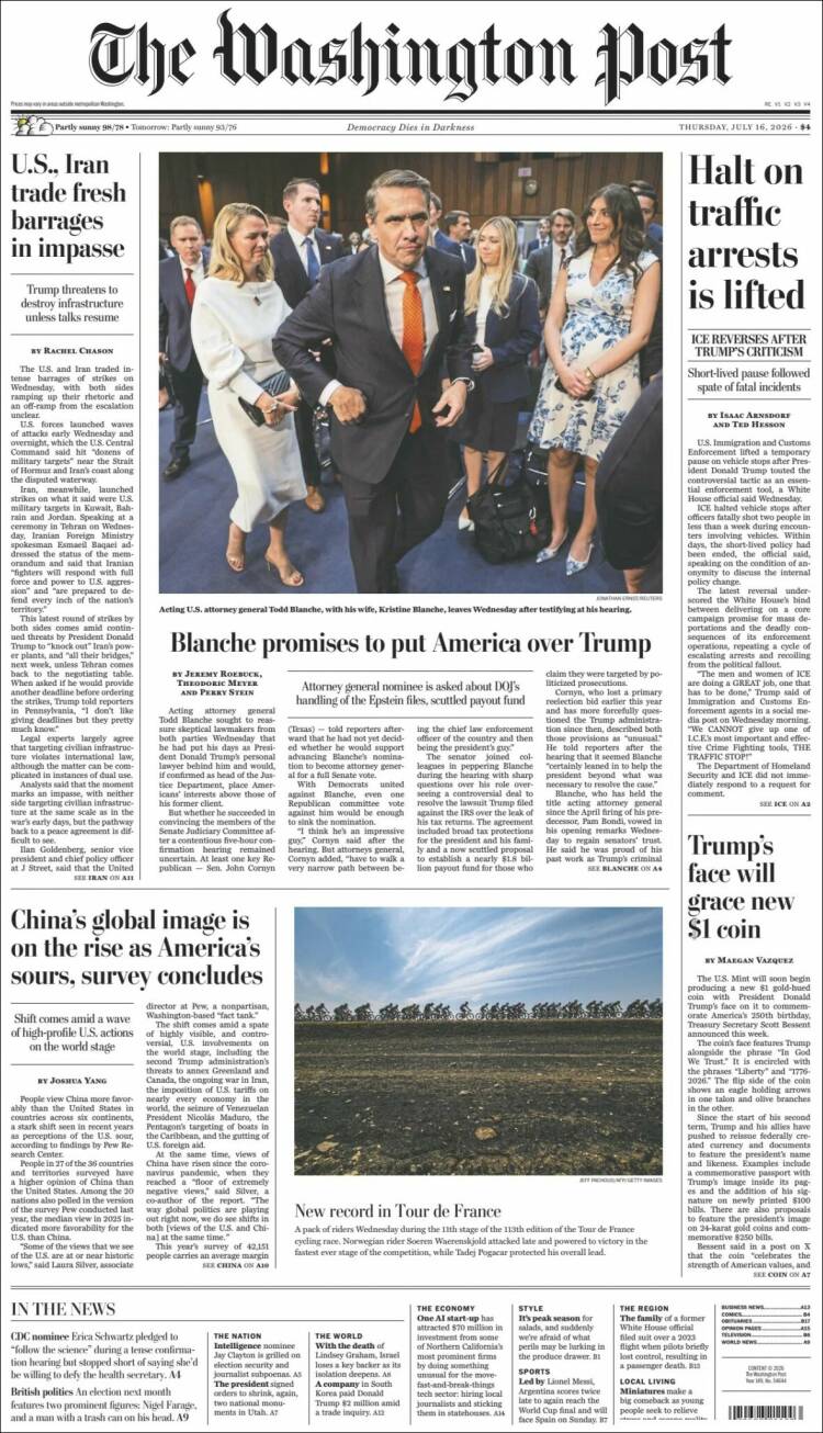 Portada de The Washington Post (USA)