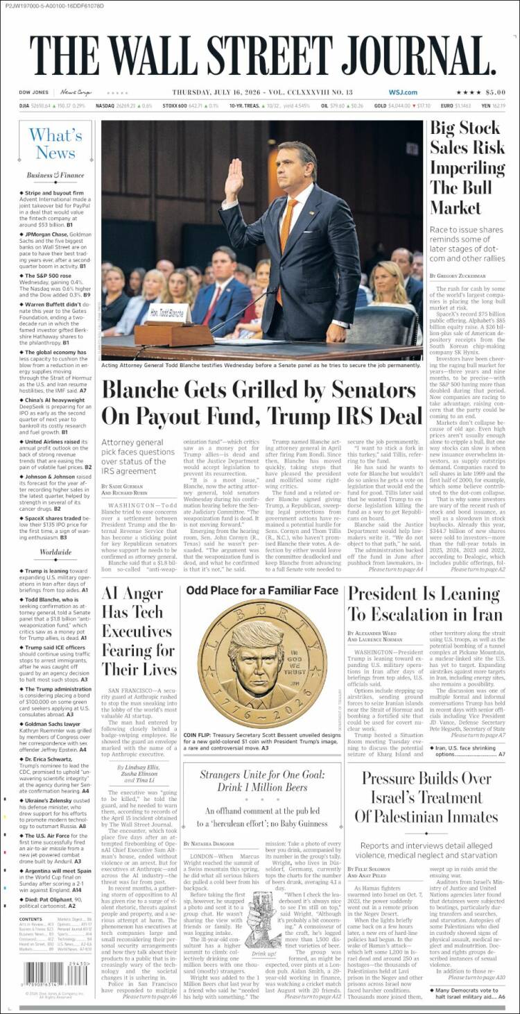 Portada de Wall Street Journal (USA)