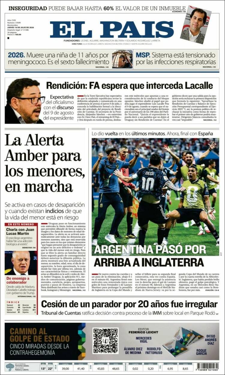 Portada de El País (Uruguay)