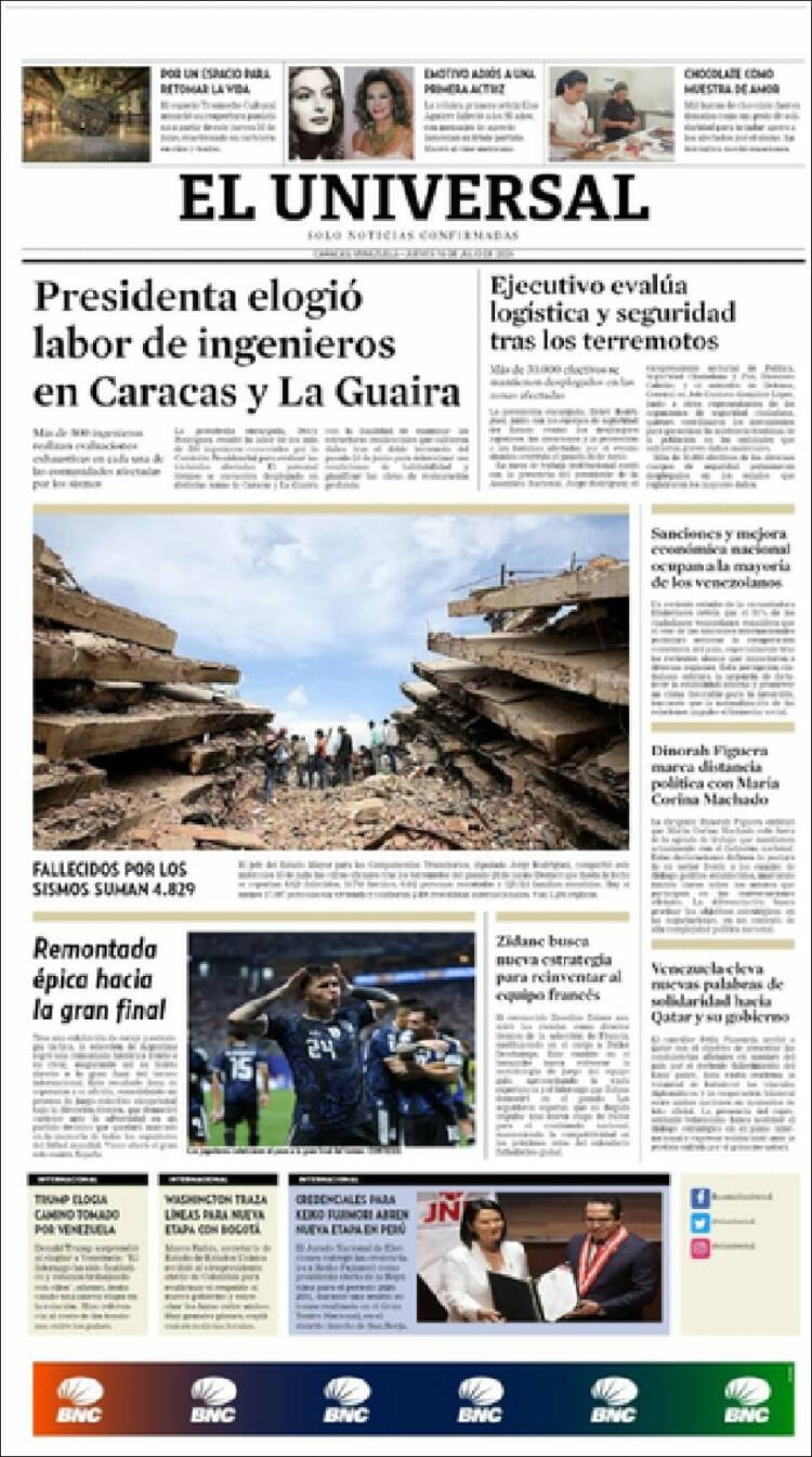 Portada de Universal (Venezuela)