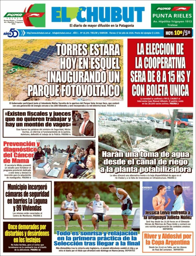 Portada de El Chubut (Argentina)