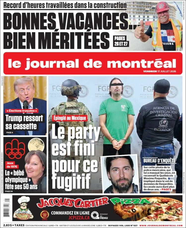 Portada de Le Journal de Montréal (Canad&aacute;)