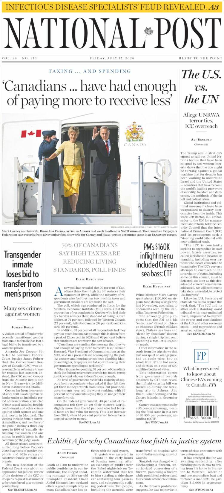 Portada de The National Post (Canad&aacute;)