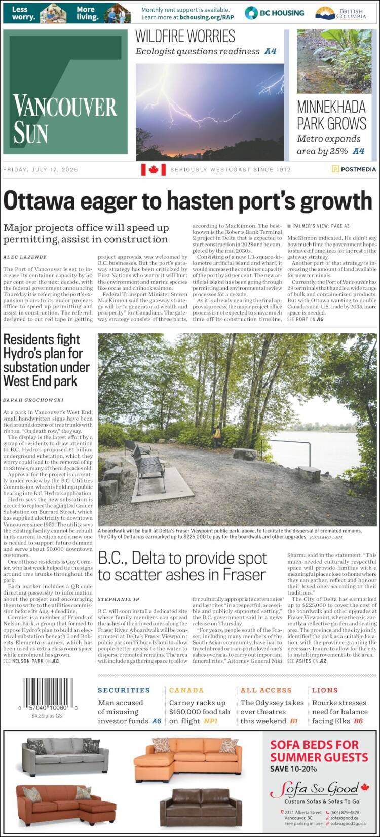 Portada de The Vancouver Sun (Canad&aacute;)