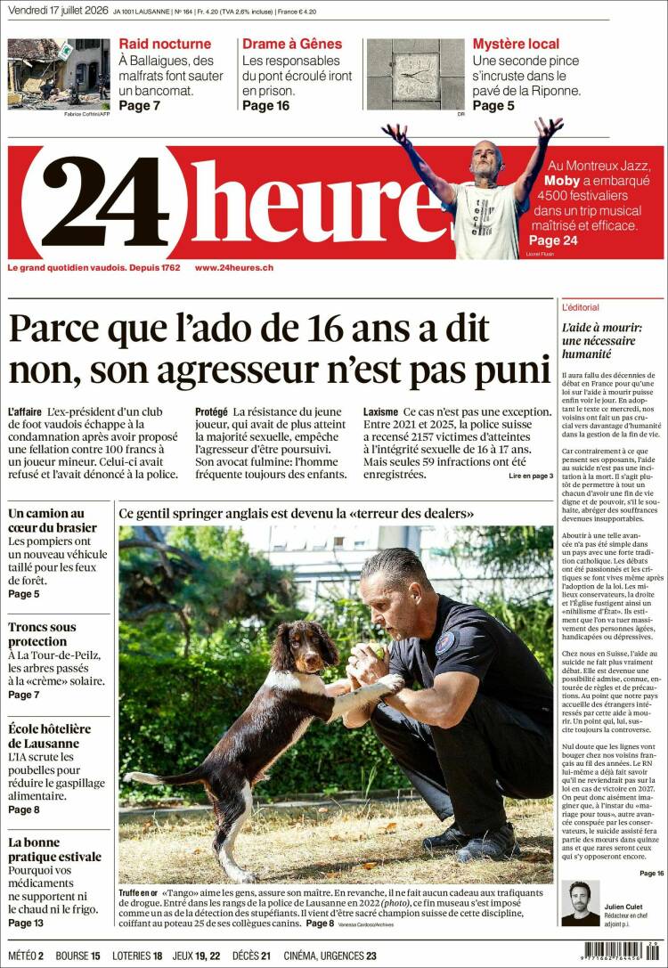 Portada de 24 Heures (Suiza)