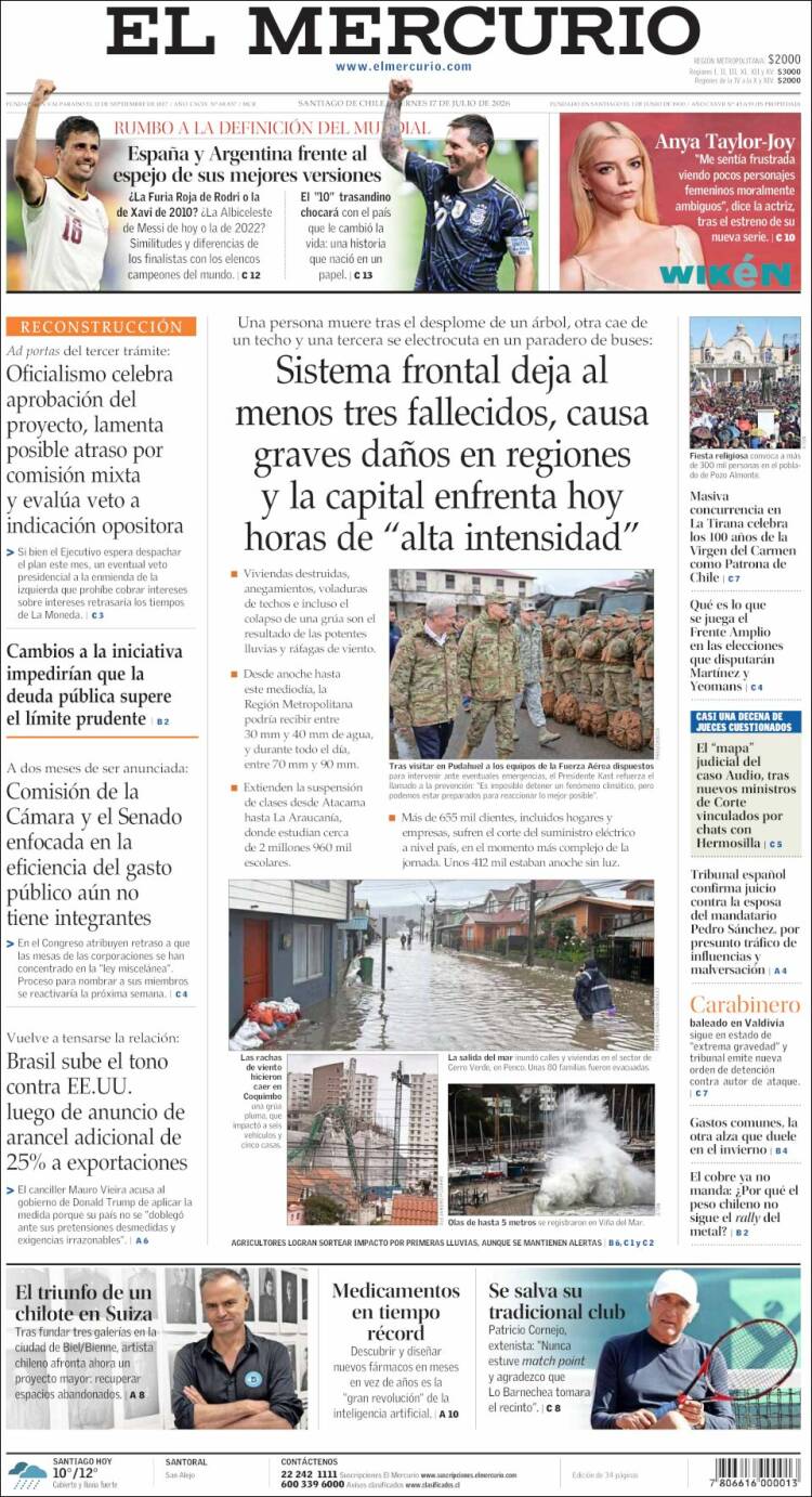Portada de El Mercurio (Chile)