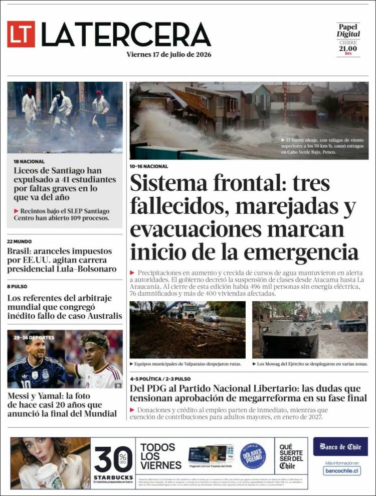 Portada de La Tercera (Chile)