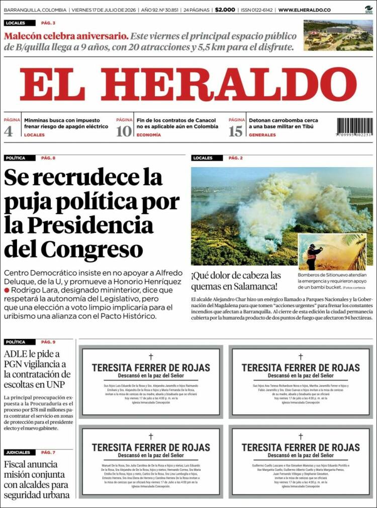 Portada de El Heraldo (Colombia)