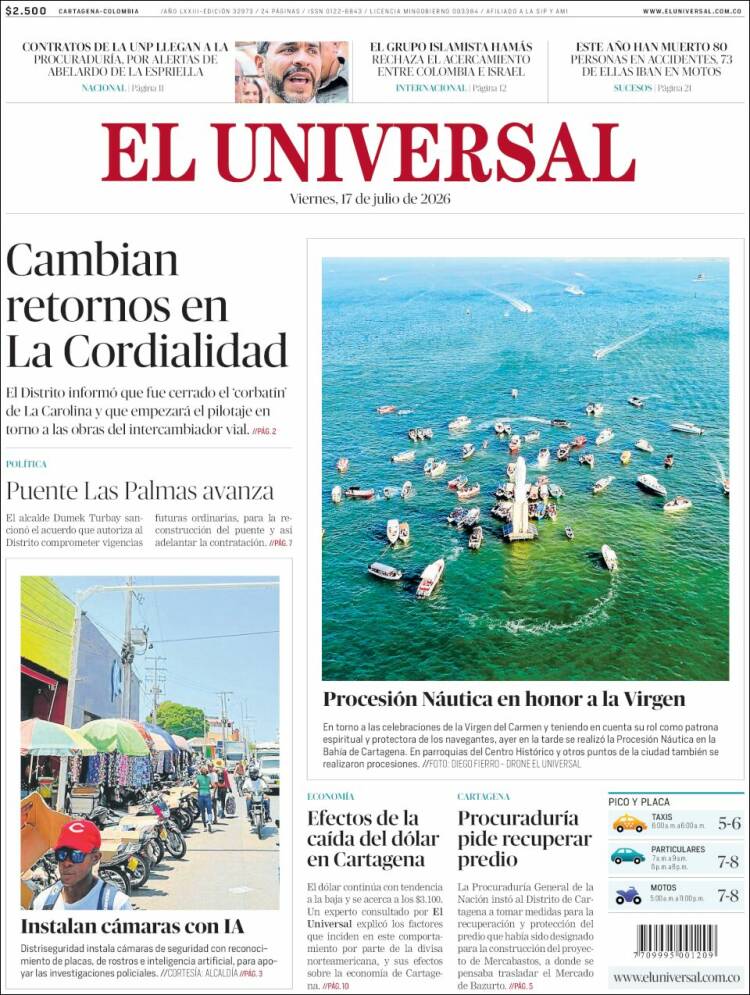 Portada de El Universal (Colombia)