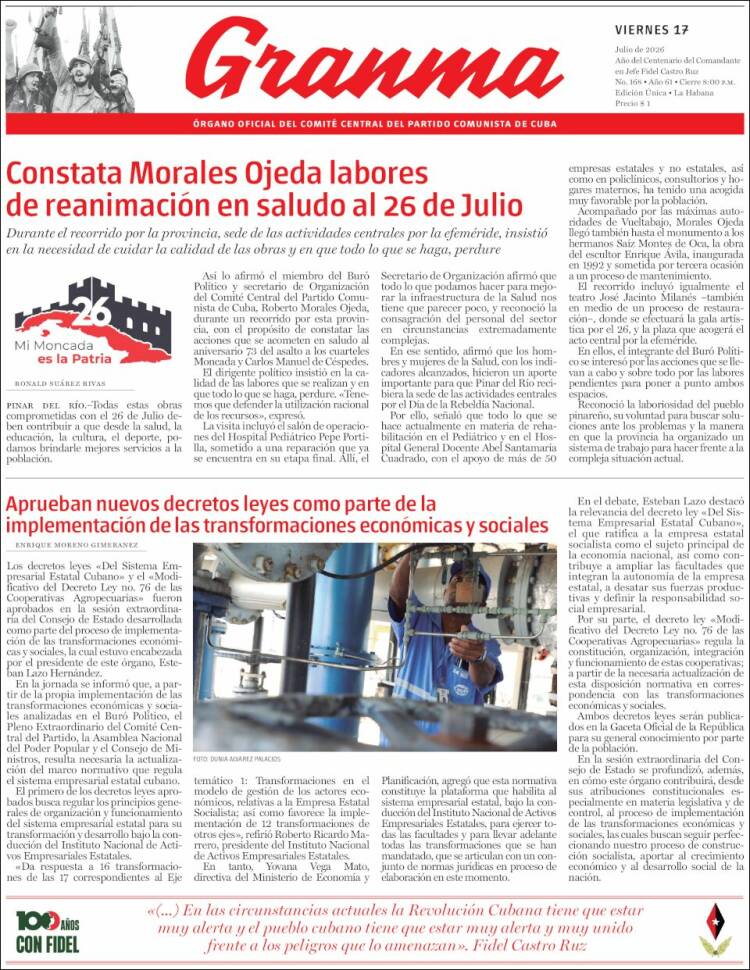 Portada de Granma (Cuba)