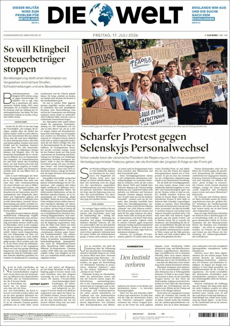 Portada de Die Welt (Alemania)