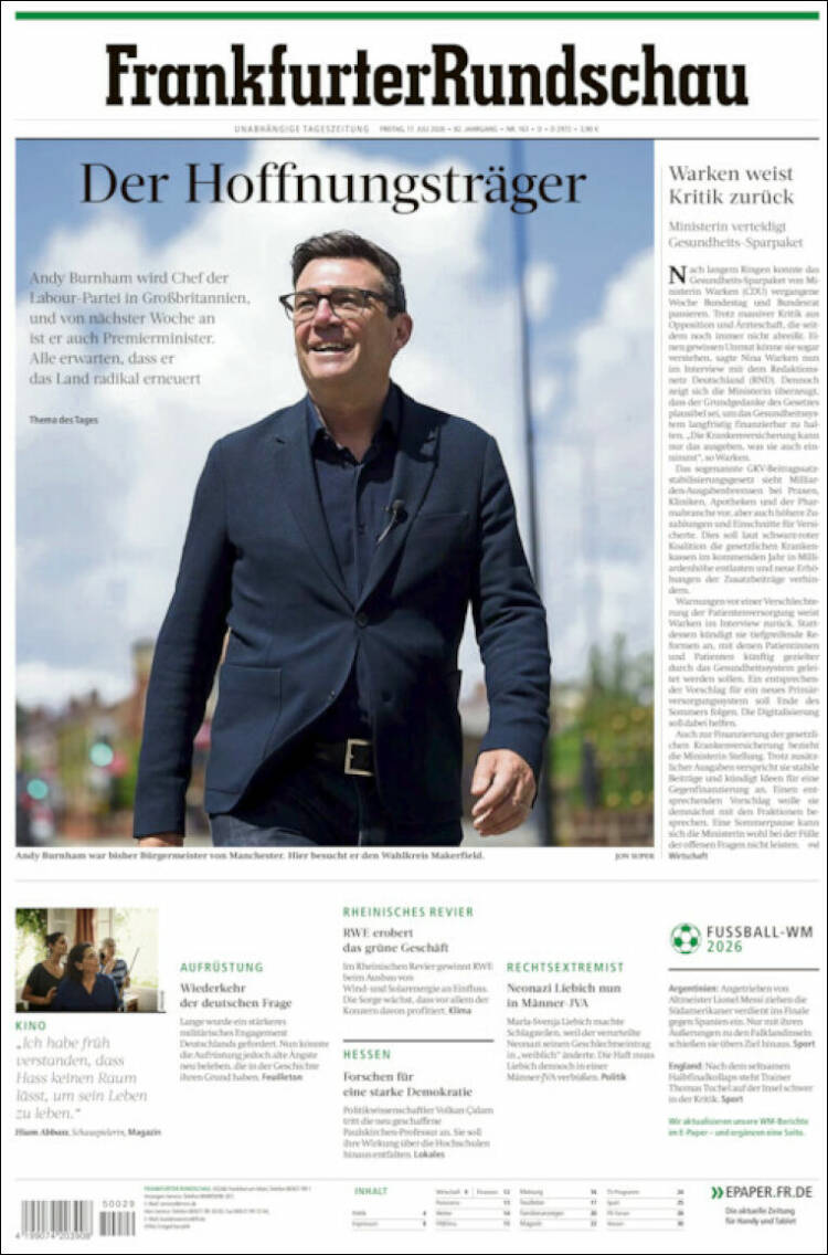 Portada de Frankfurter Rundschau (Alemania)