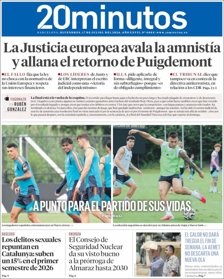Portada de 20 Minutos - Barcelona (Espa&ntilde;a)