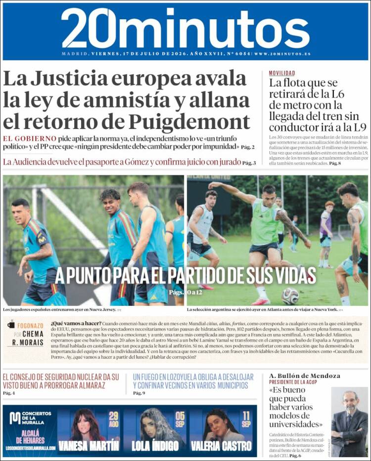 Portada de 20 Minutos - Madrid (Espa&ntilde;a)