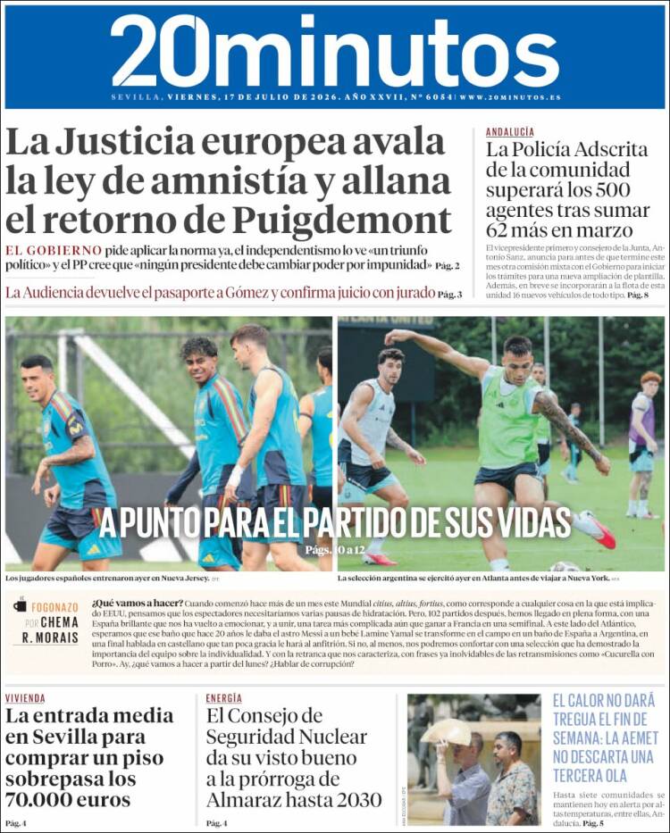 Portada de 20 Minutos - Sevilla (Espa&ntilde;a)