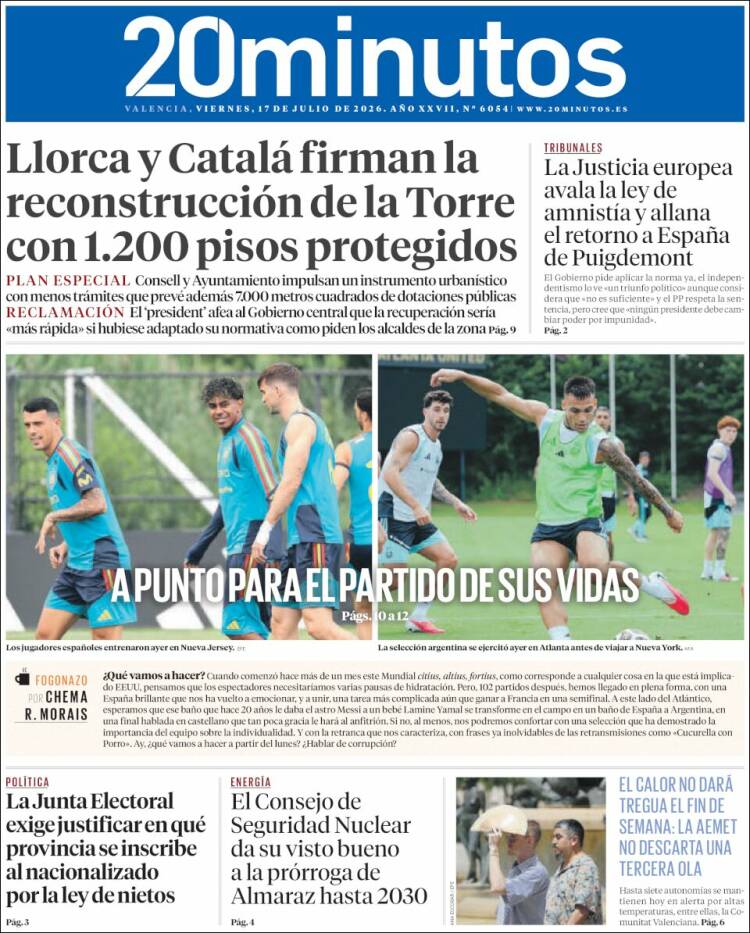 Portada de 20 Minutos - Valencia (Espa&ntilde;a)