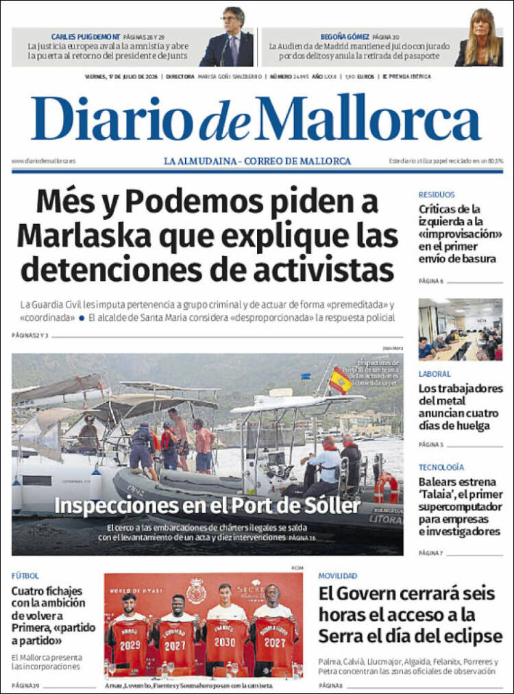 Portada de Diario de Mallorca (Espa&ntilde;a)