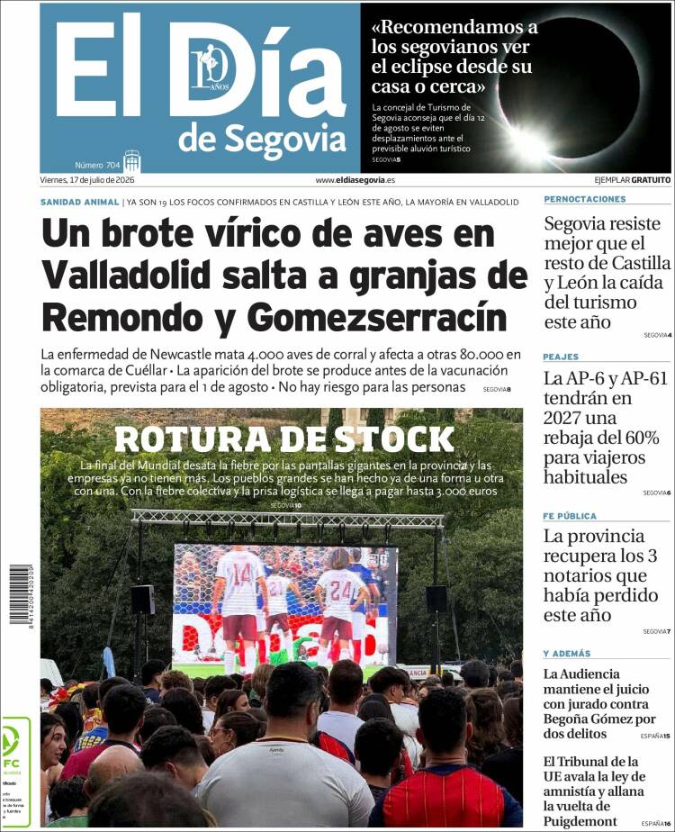 Portada de El Día de Segovia (Espa&ntilde;a)