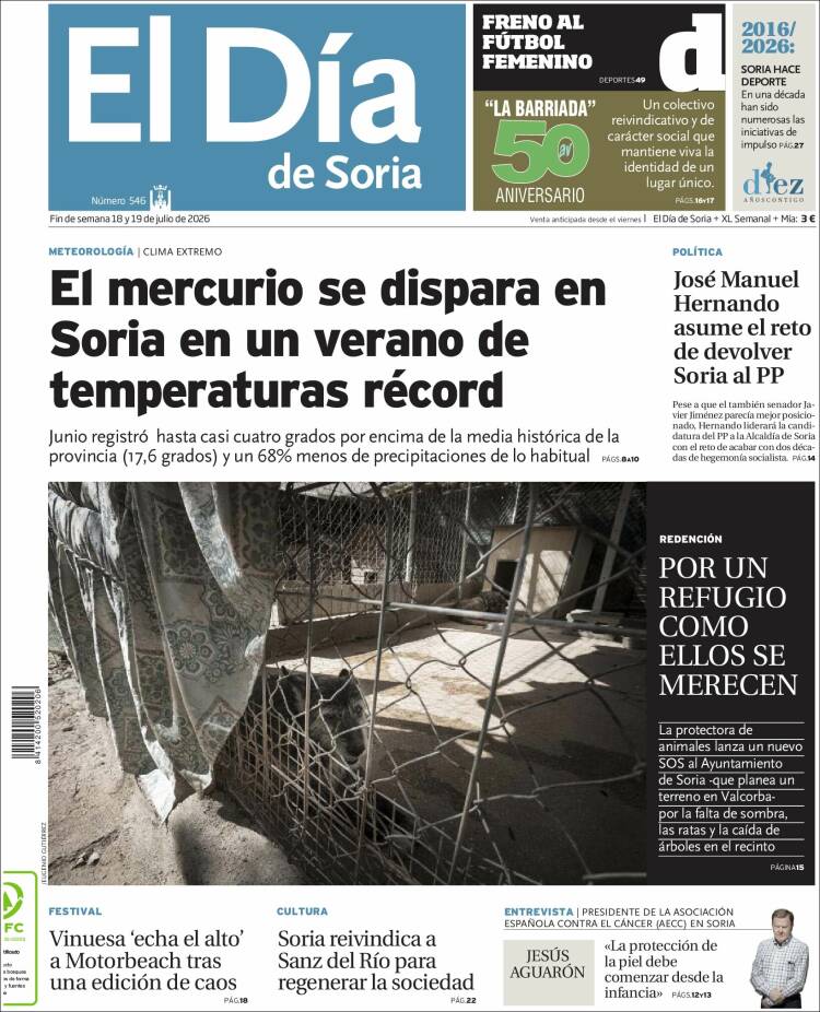 Portada de El Día de Soria (Espa&ntilde;a)