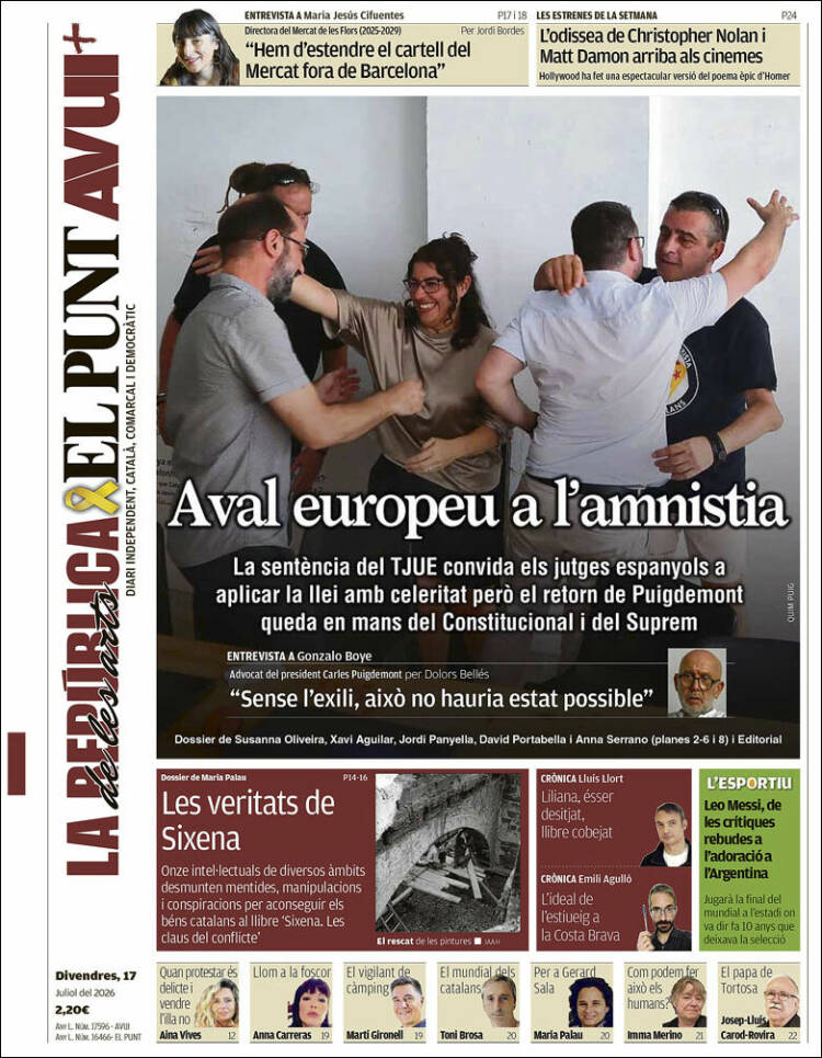 Portada de El Punt Avui (Espa&ntilde;a)