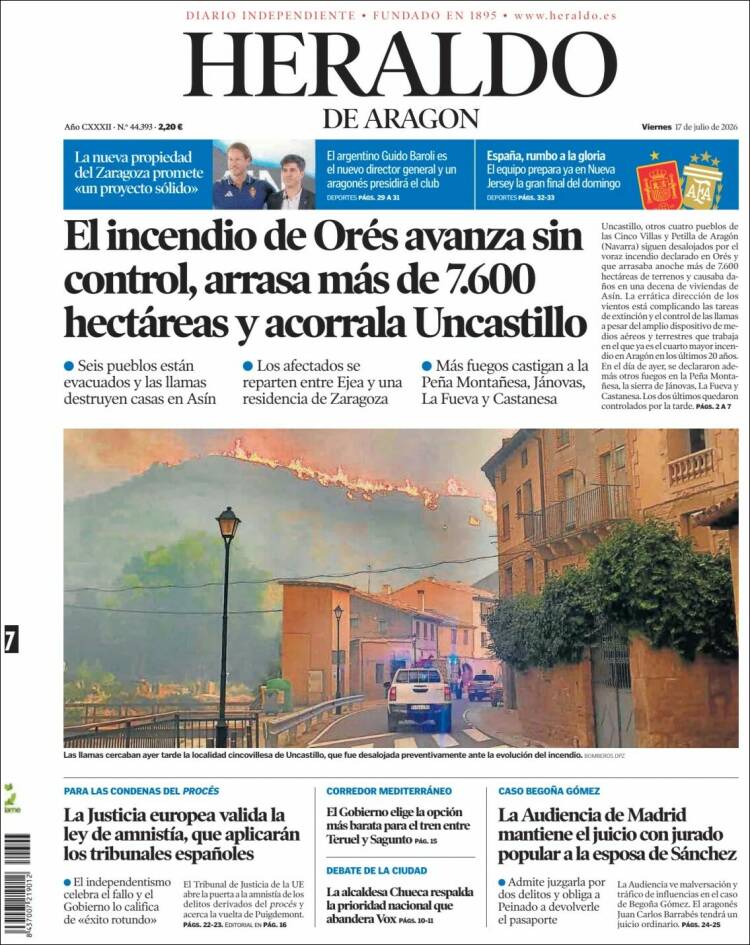 Portada de Heraldo de Aragón (Espa&ntilde;a)