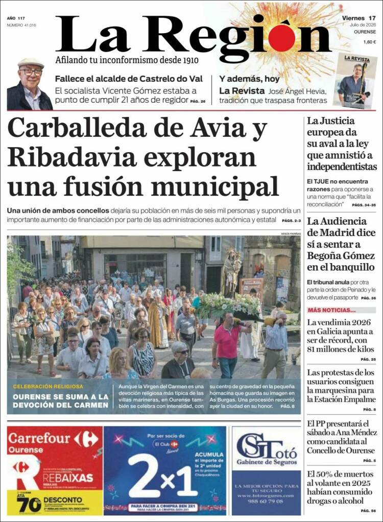 Portada de La Región de Ourense (Espa&ntilde;a)