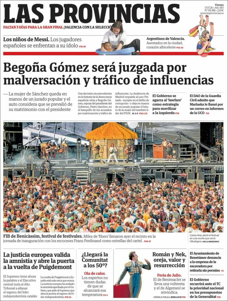 Portada de Las Provincias (Espa&ntilde;a)