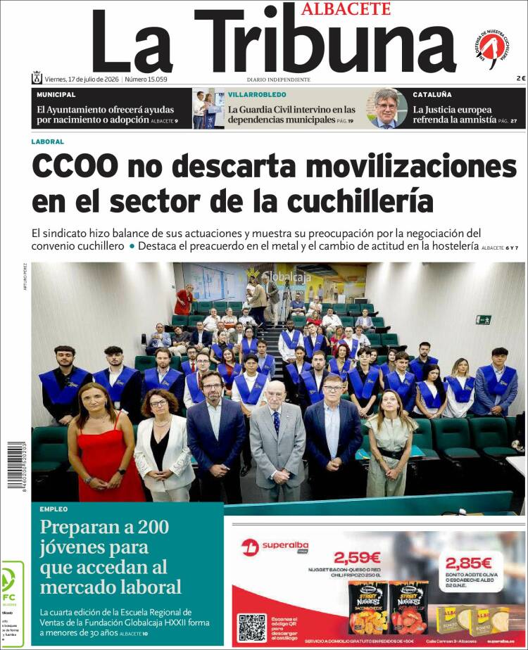 Portada de La Tribuna de Albacete (Espa&ntilde;a)
